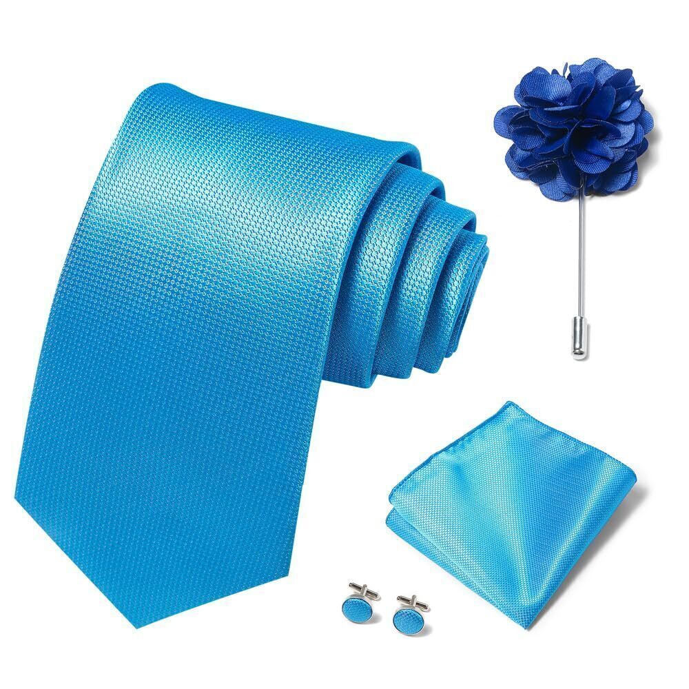9774 Solid Color Ties Set Handkerchief Cufflinks Brooch 3.15 inches Classic
